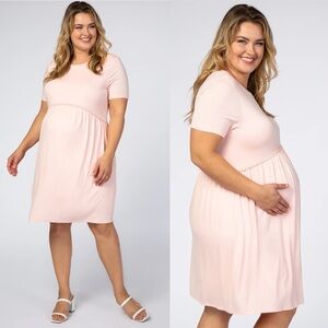 NWT Pink Blush Light Pink Solid Crochet Trim Maternity Shift Dress